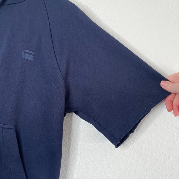 G-Star Raw Mens Tendric Stor Hooded 1/2-Sleeve Navy Blue Sweatshirt Small - Picture 4 of 11